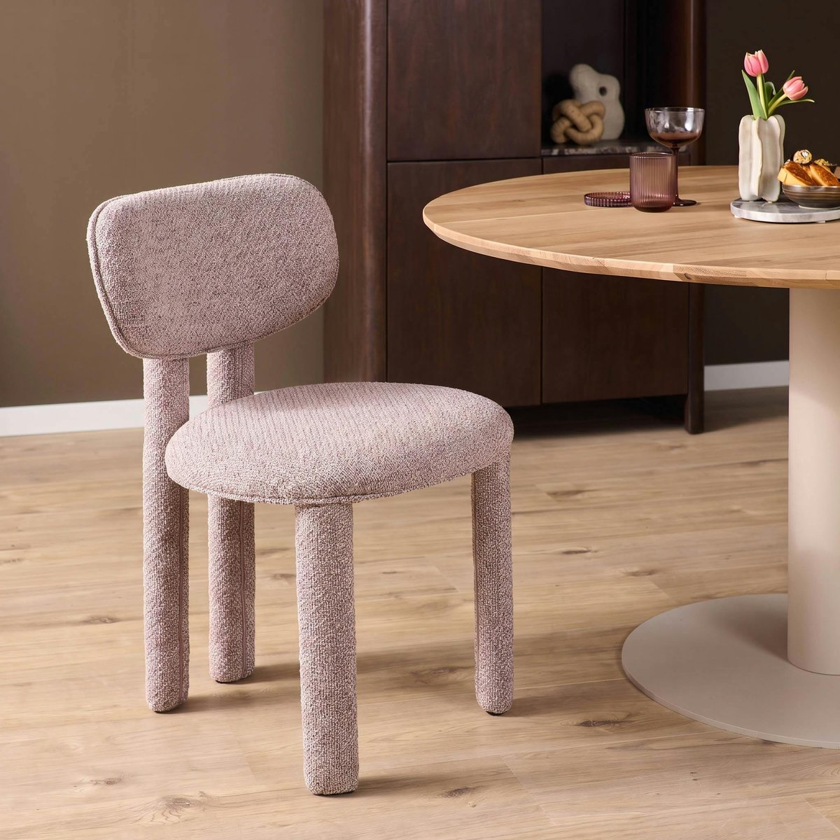 Chaise en tissu à pieds ronds (lot de 2) CORTINA rose, PIER IMPORT