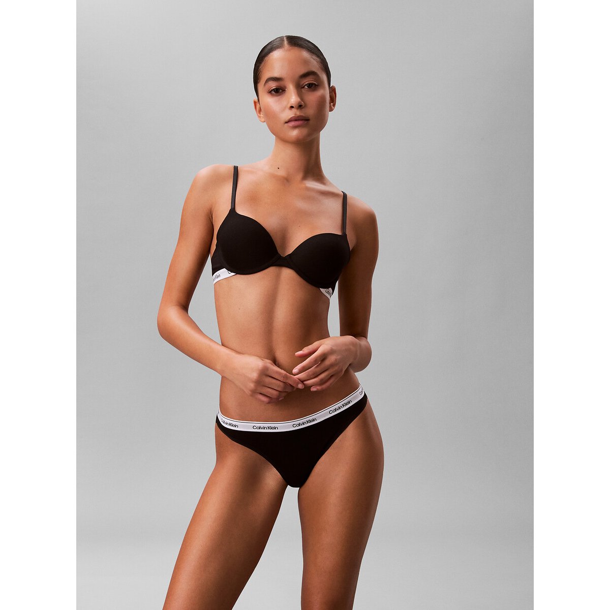 Lot de 3 string Modern Logo noir + noir + noir, CALVIN KLEIN UNDERWEAR
