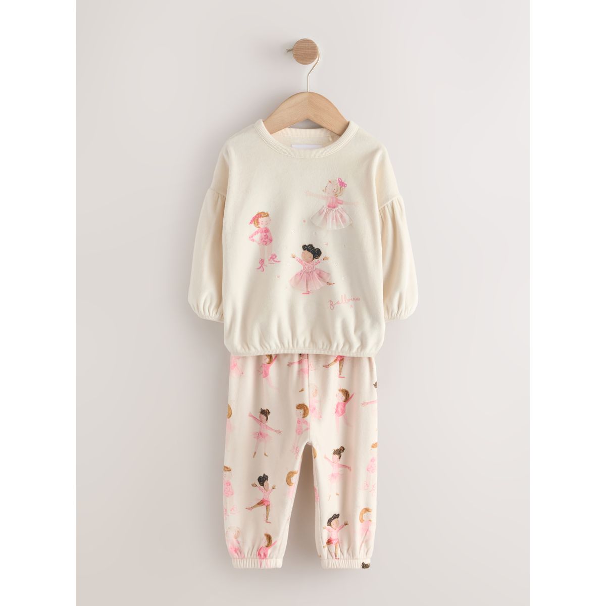 Pyjamas en polaire confortable ballerine écrue/rose, NEXT