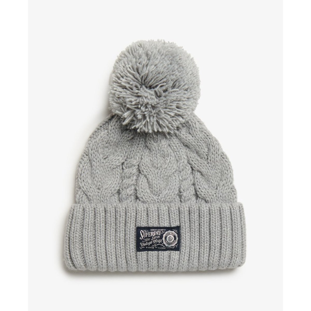 Bonnet épais en maille torsadée gris tourterelle, SUPERDRY