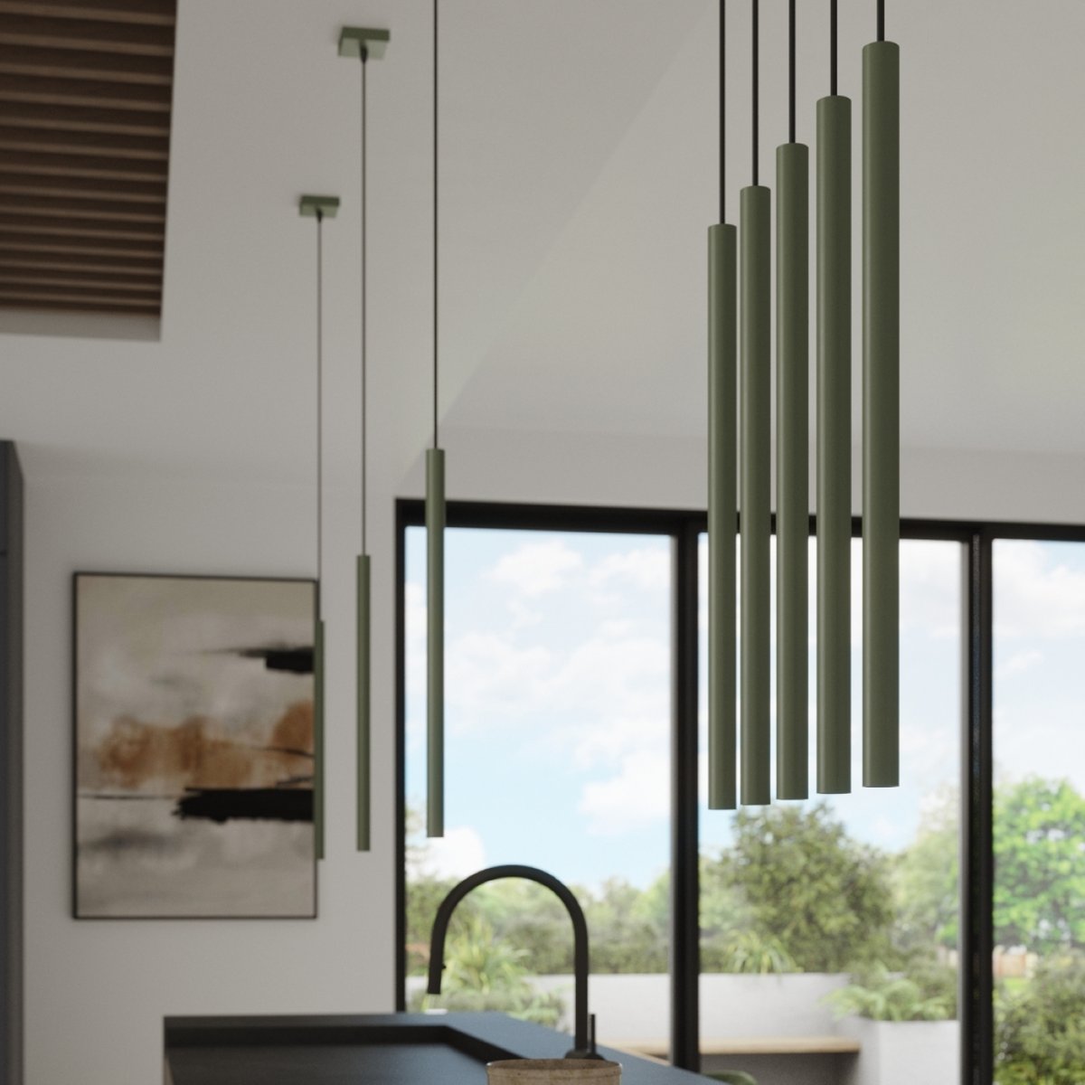 Suspension Acier Vert Olive G9 5 Pastelo vert, EDEN