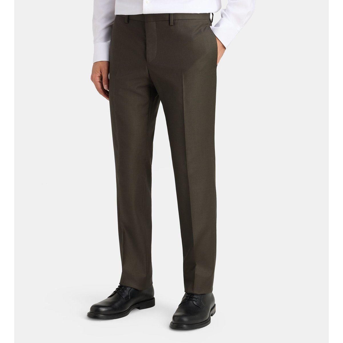 Pantalon de costume ajusté bruni micro points laine marron taupe, COMPTOIR GL