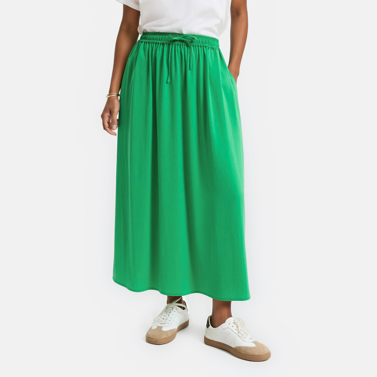 Jupe longue fluide à taille élastiquée vert, LA REDOUTE COLLECTIONS