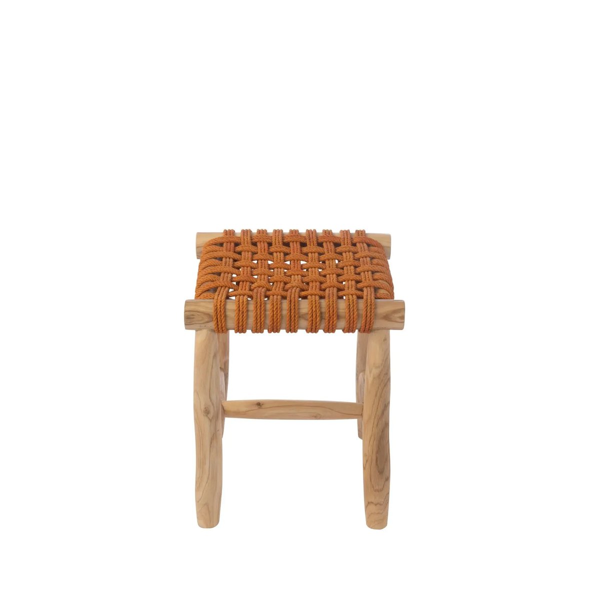 Tabouret en teck et assise tressée - LIPSI orange, HELLIN, DEPUIS 1862