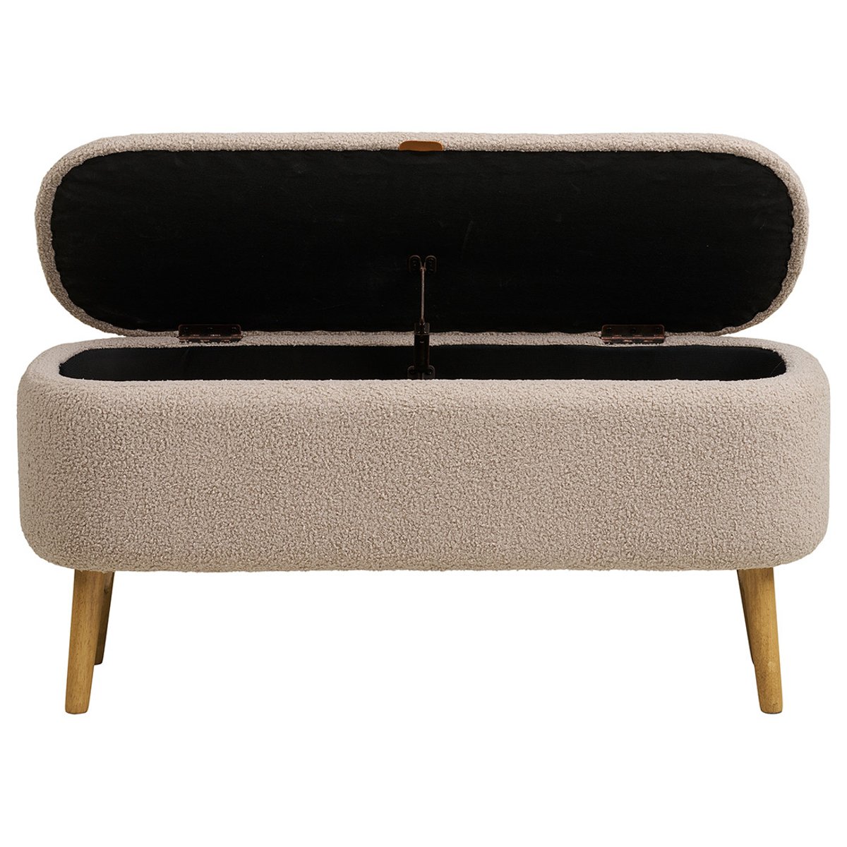 Pouf avec rangements en tissu bouclette, KAREN beige, BEST MOBILIER