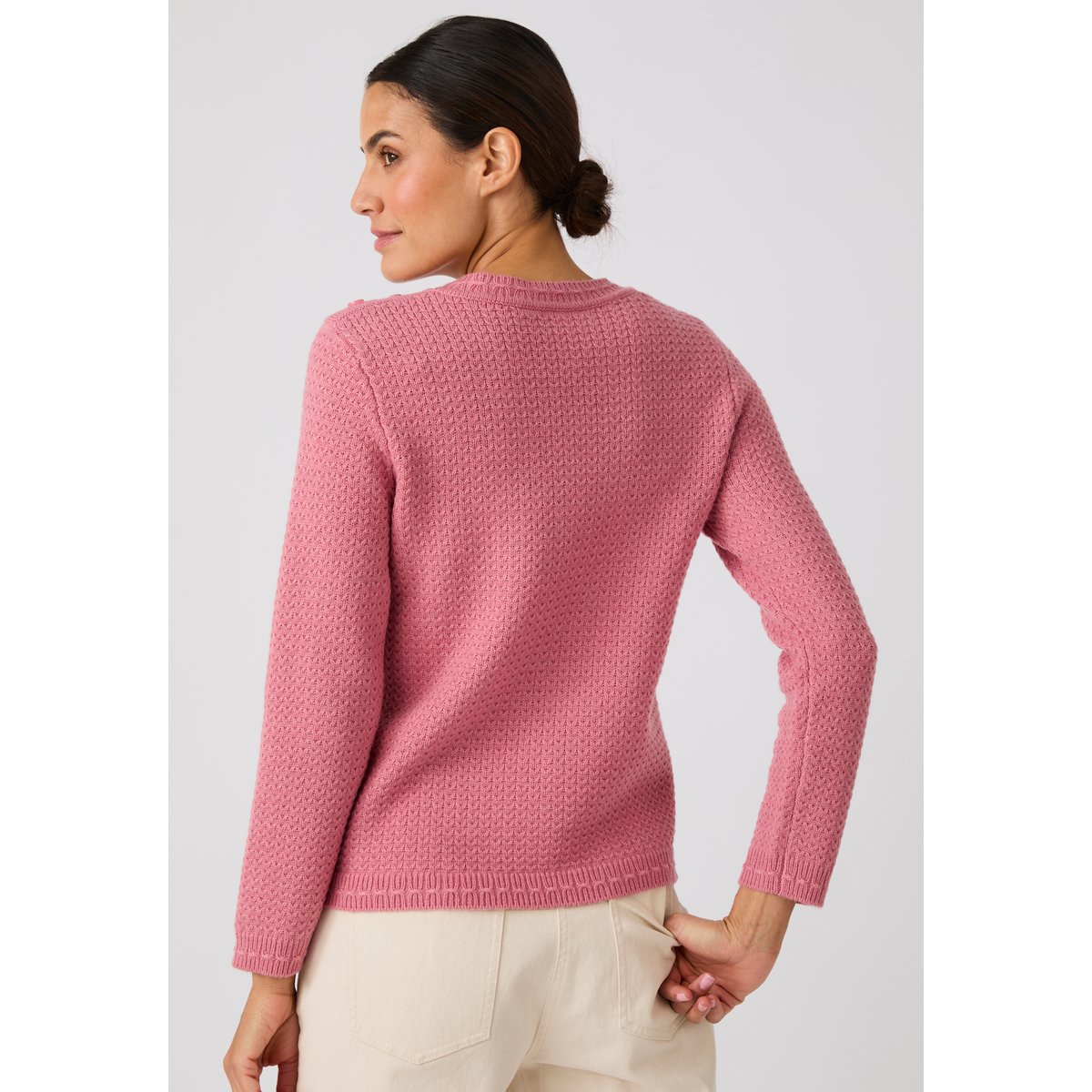 Pull mélange laine boutons épaule vieux rose, DAMART