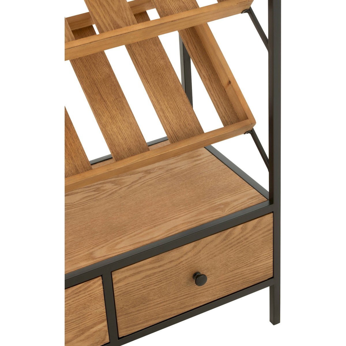Meuble bar rectangulaire en bois pour rangement bouteilles bois naturel et noir mat, RECOLLECTION