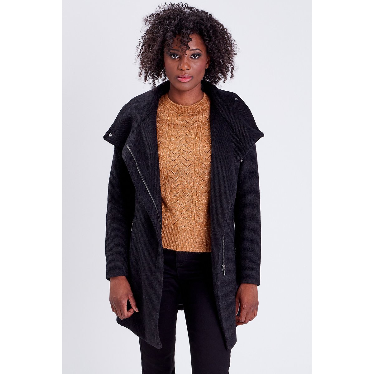 Manteau cintré asymétrique noir, CACHE CACHE