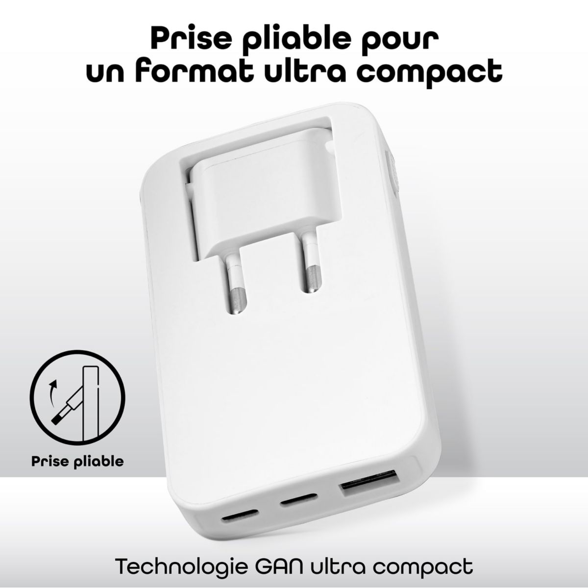 Chargeur secteur 65W GAN 2 USB-C + 1 USB-A Power Delivery couleur unique, TNB