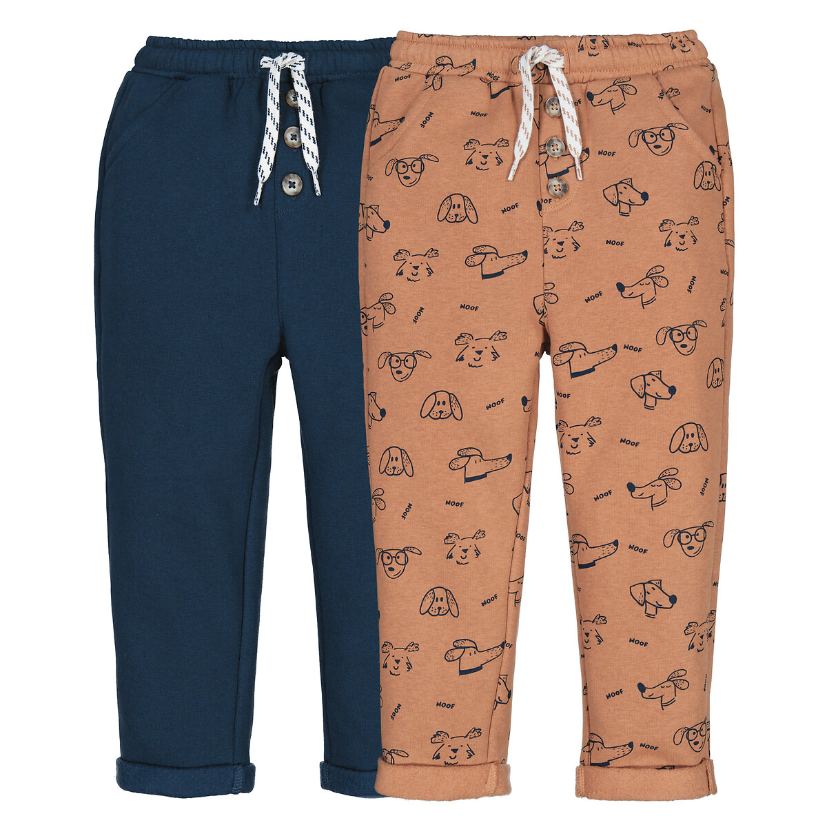 Pack of 2 Joggers in Cotton Mix navy blue/camel, LA REDOUTE COLLECTIONS