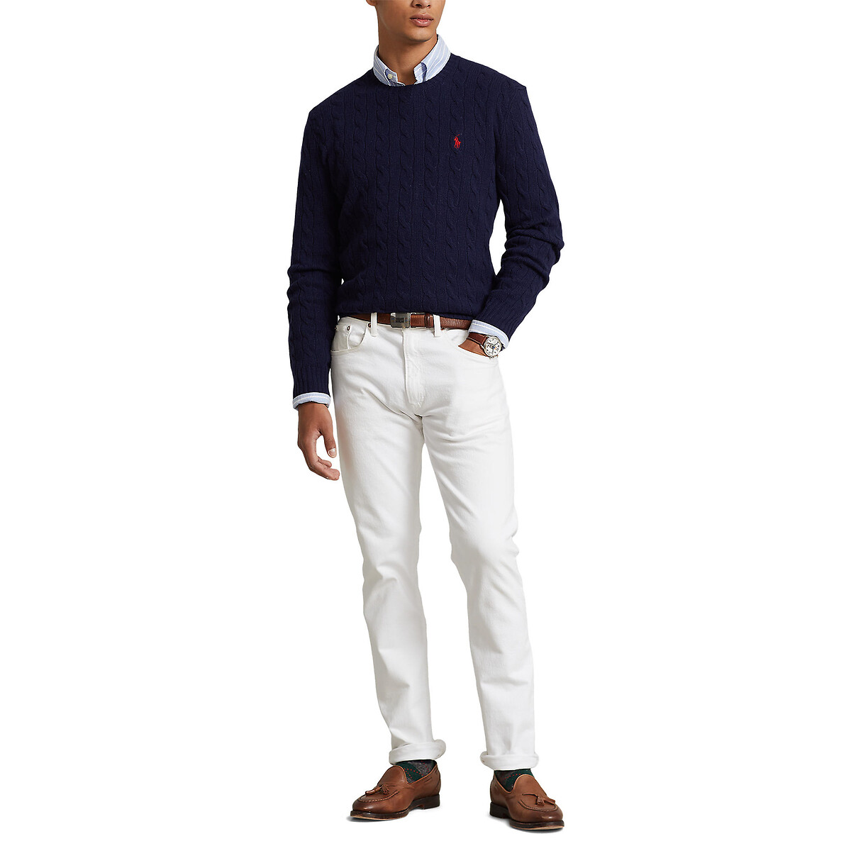 Pull torsadé en laine et cachemire bleu marine, POLO RALPH LAUREN