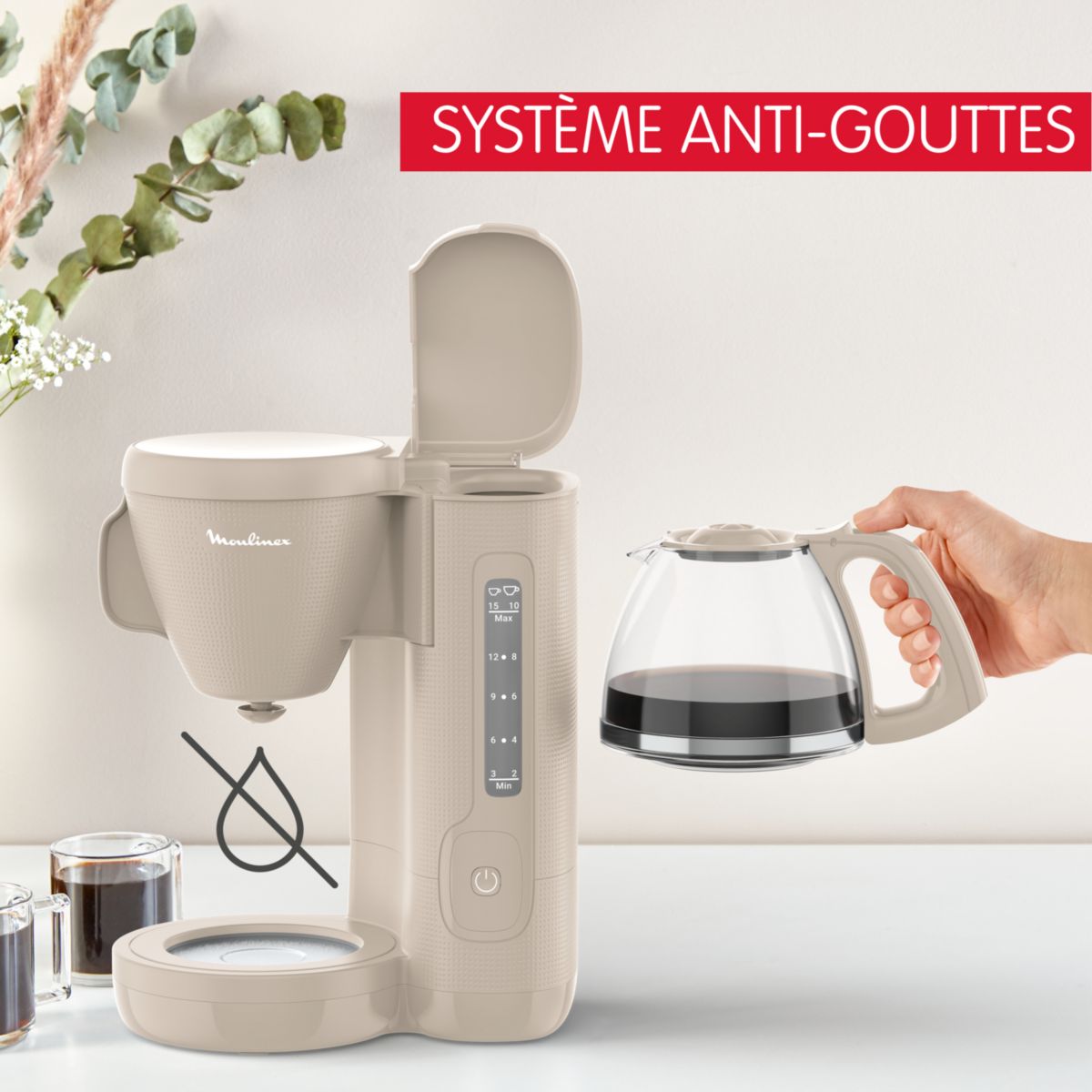 Cafetière filtre FG2M0B10 morning grise couleur unique, MOULINEX