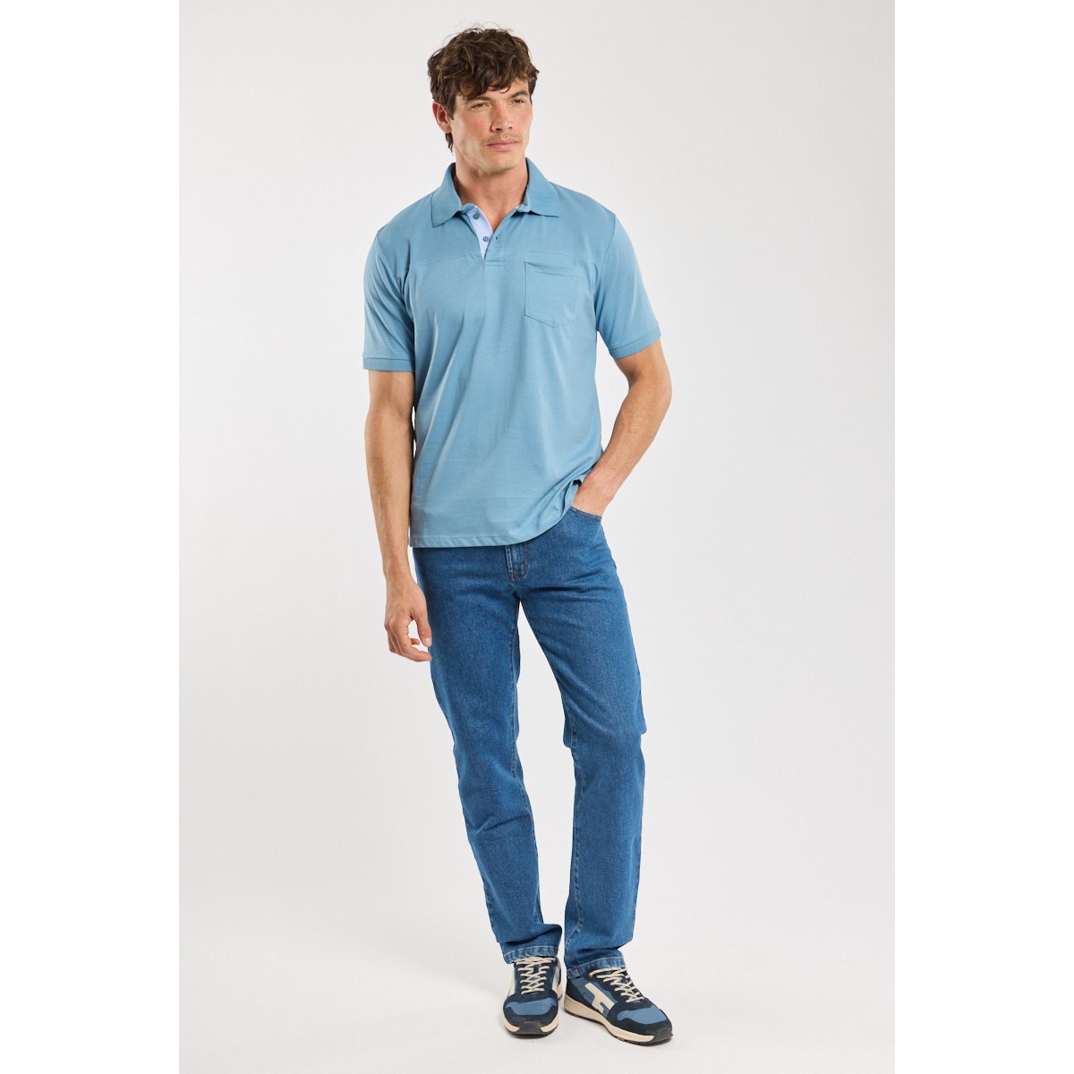 Polo Bérac - coton léger blue heaven, GUY DE BERAC