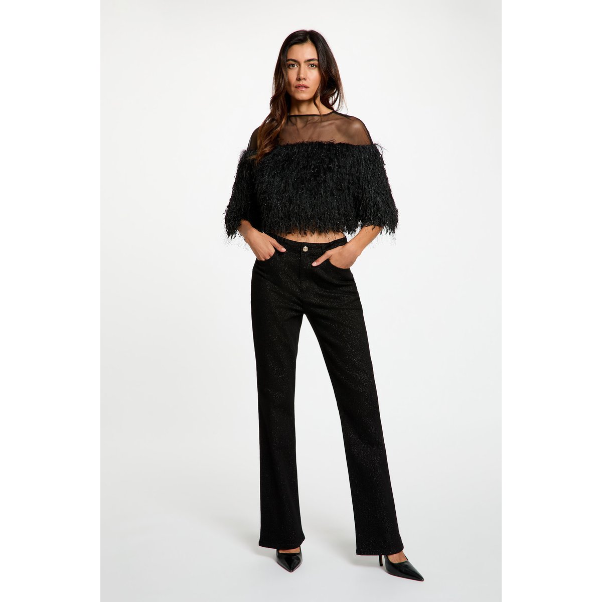 Jean bootcut paillettes noir, MORGAN