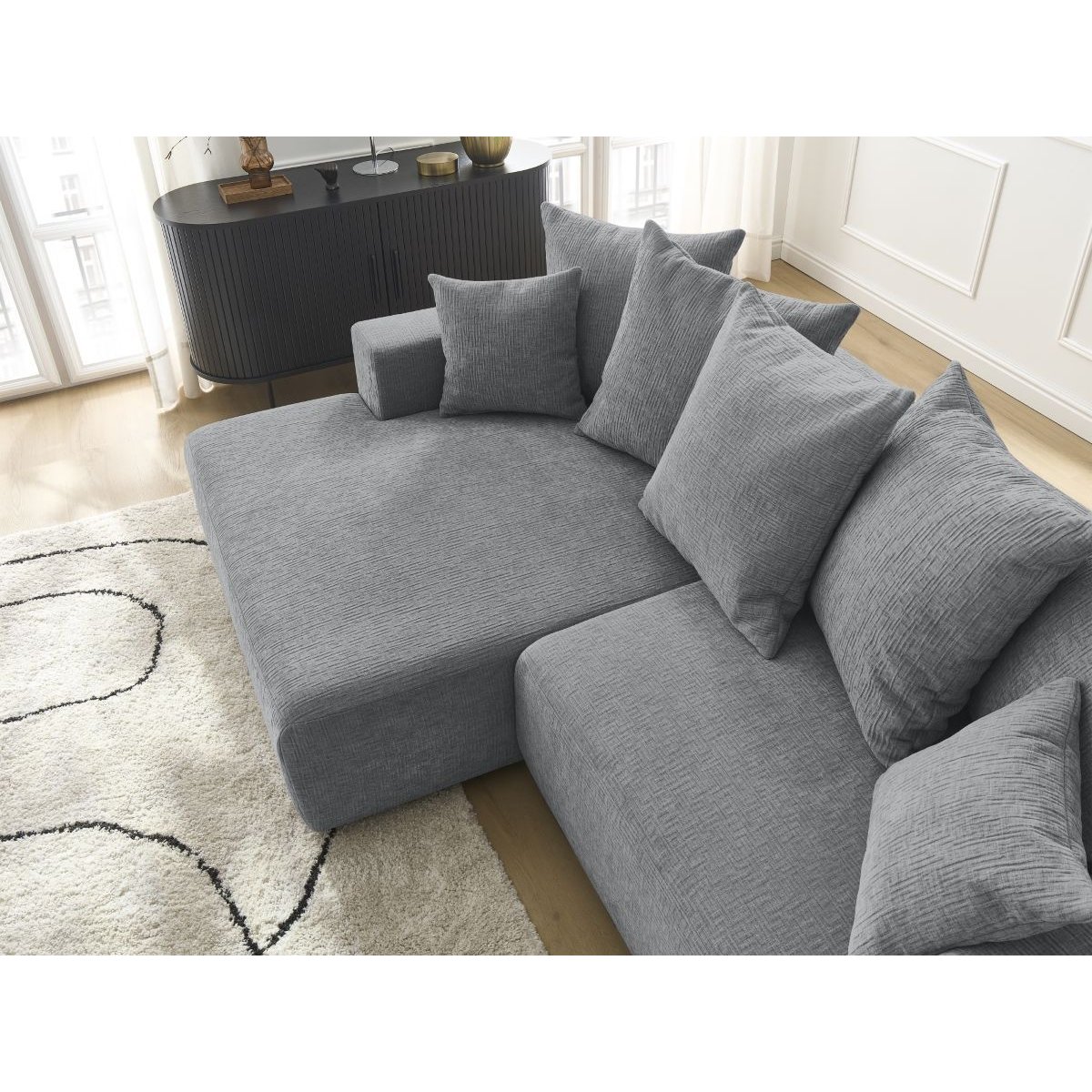 Canapé d'angle convertible 4 places en tissu texturé, ATILLA gris foncé, BOBOCHIC