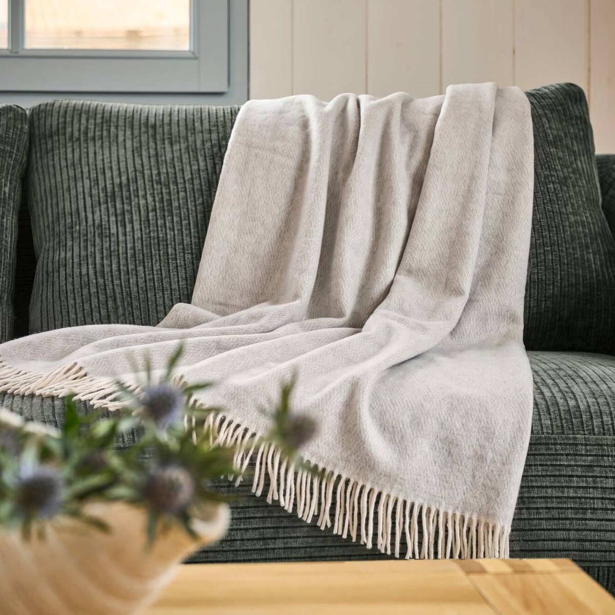 Plaid coton polyester recyclé - PERRIN gris, CAMIF