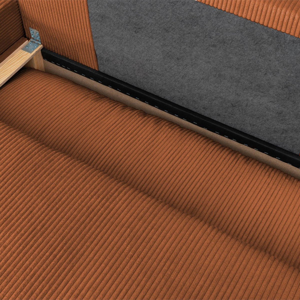 Banquette canapé d'angle gauche convertible 3 places velours côtelé avec coffre NELSON taupe, SWEEEK