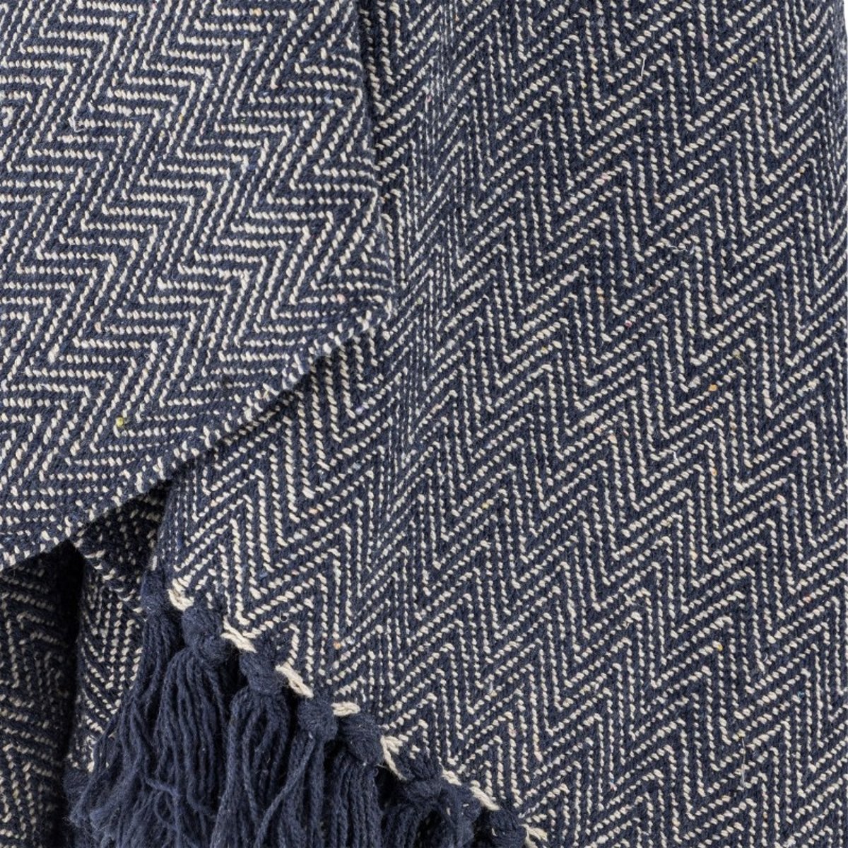 Plaid coton recyclé chevrons bleu, BLOOMINGVILLE