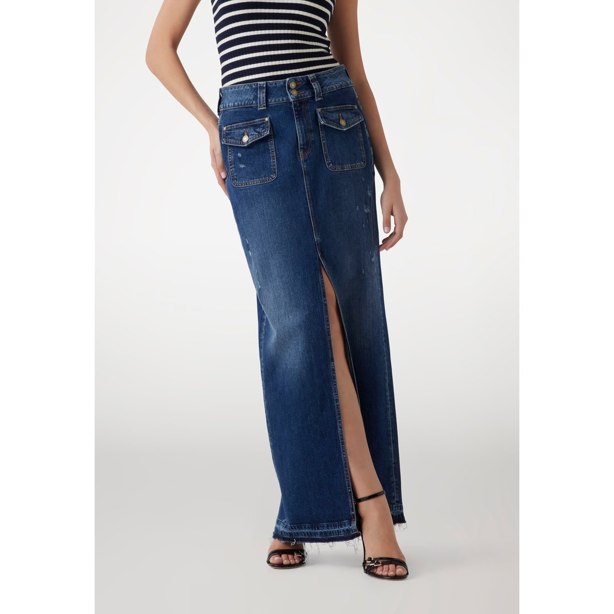 Jupe Midi En Jean Poches bleu, GUESS