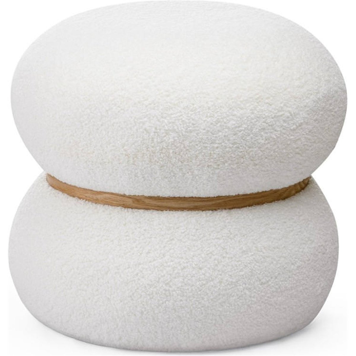 Pouf rond en bouclette blanc bouclette et chêne, RECOLLECTION