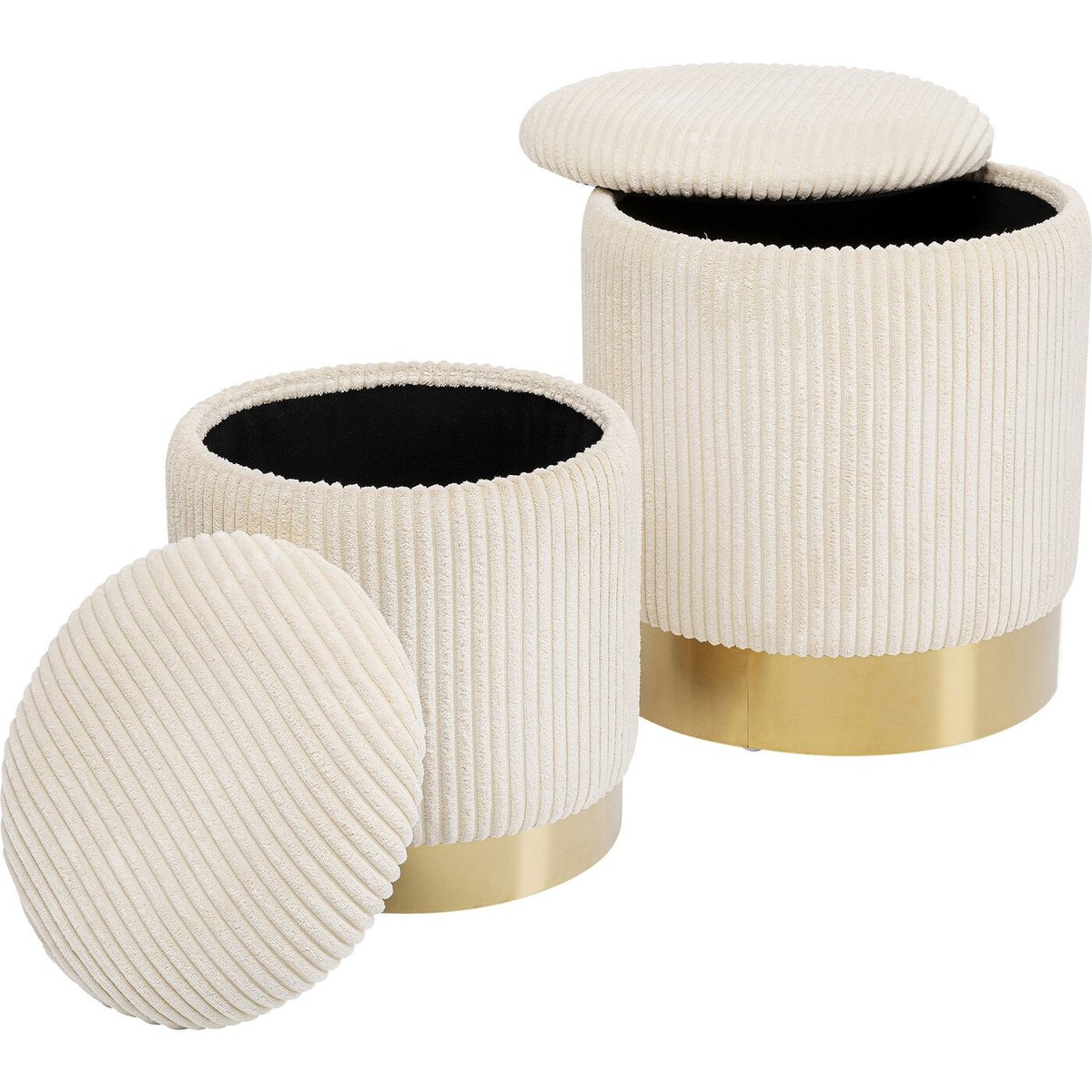 Lot de 2 tabourets-coffres côtelés, PLUSH beige, KARE DESIGN