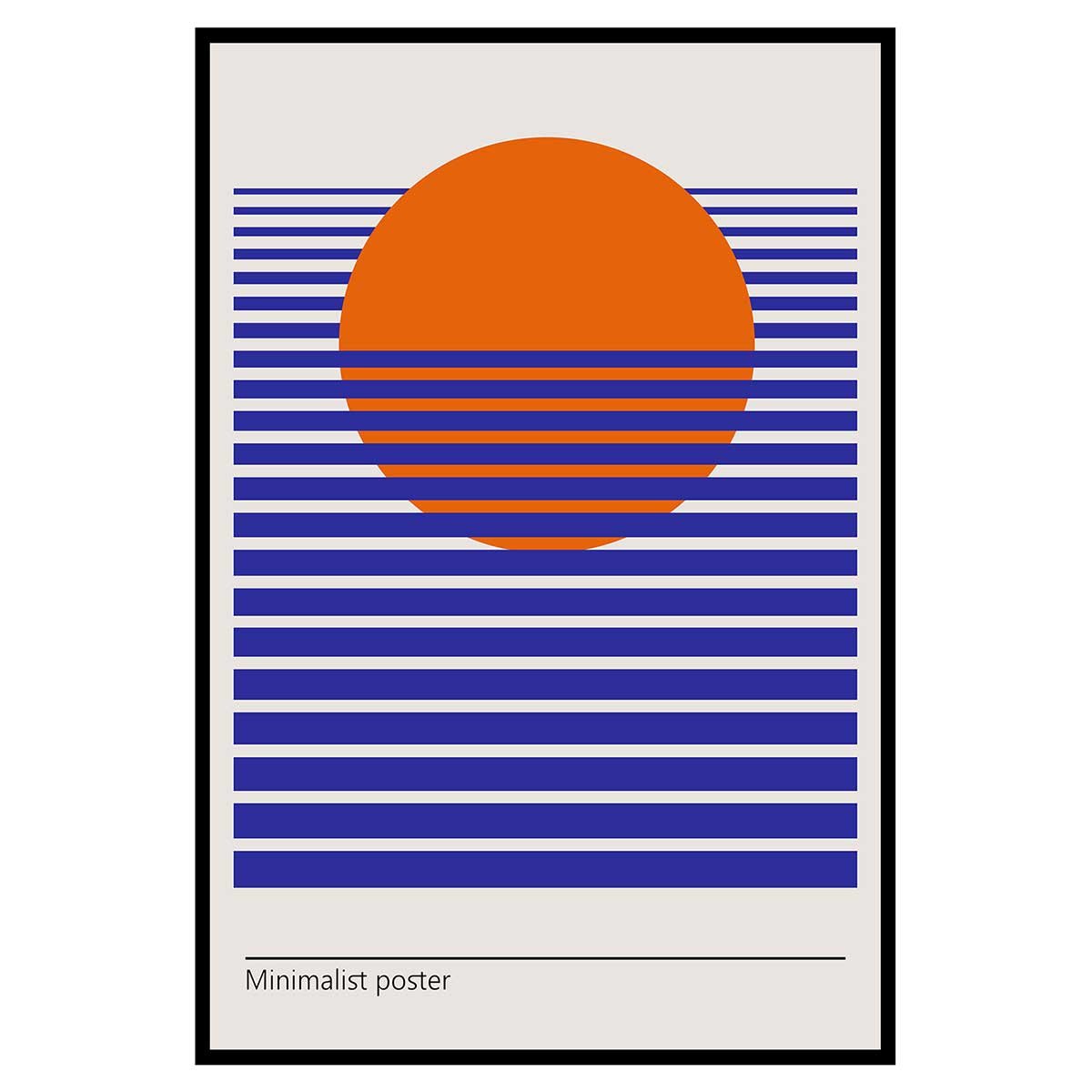 Affiche encadrée soleil minimaliste rayures affiche + cadre en métal - noir, HEXOA