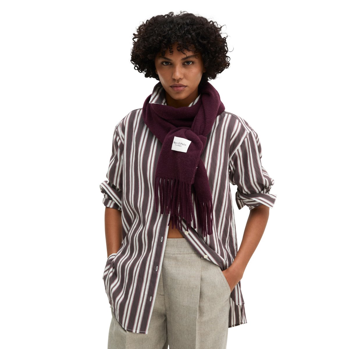Écharpe en laine tissée avec de longues franges rouge, MARC O'POLO