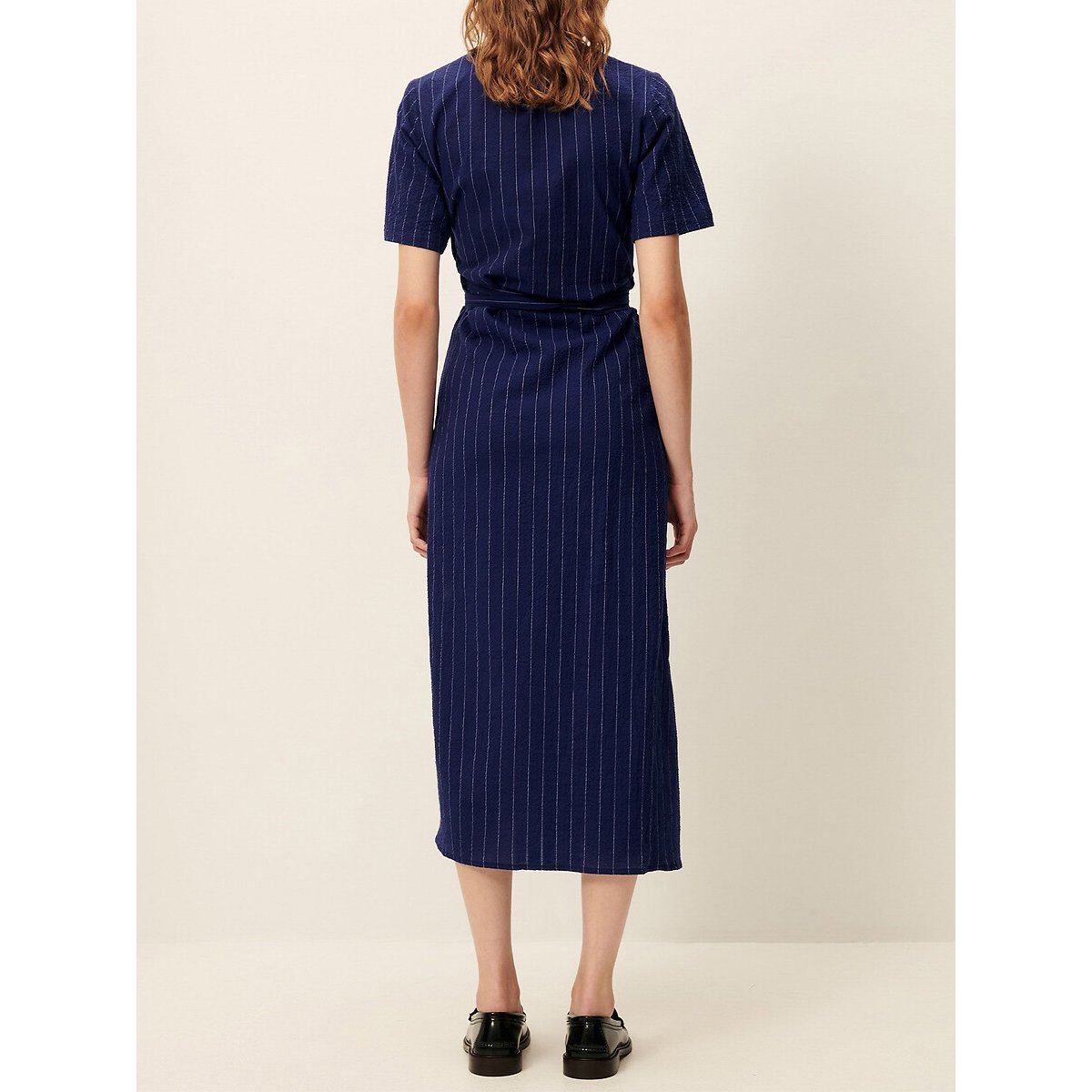 Robe portefeuille midi rayée, à manches courtes, LAZULA bleu rayé, SESSUN