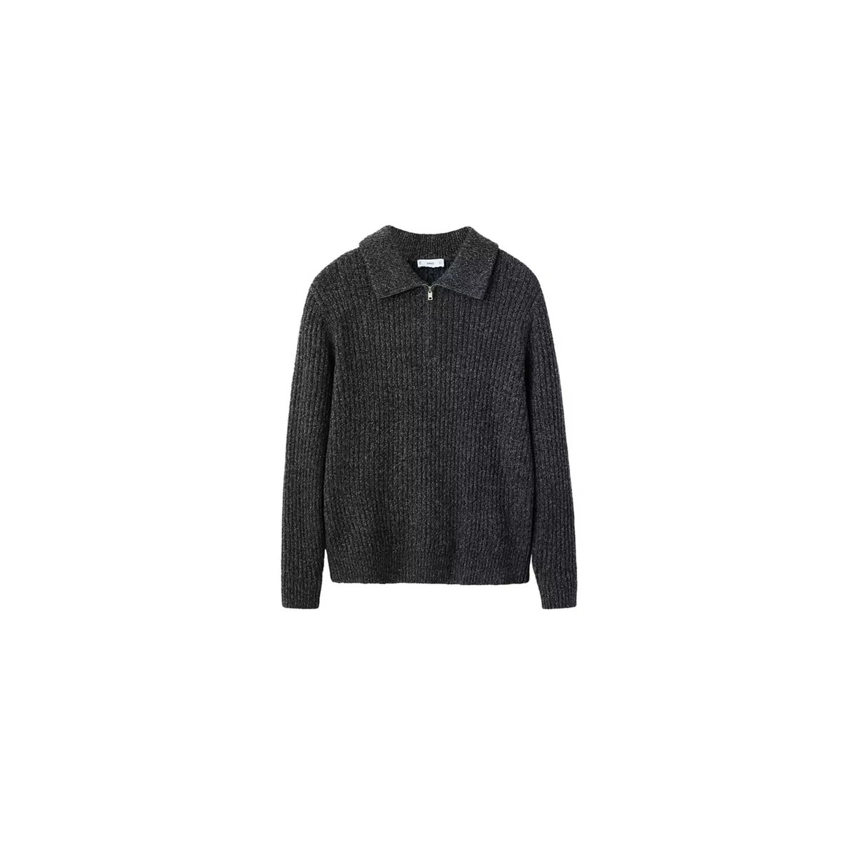 Pull polo laine mélangée fermeture éclair gris chiné foncé, MANGO MAN