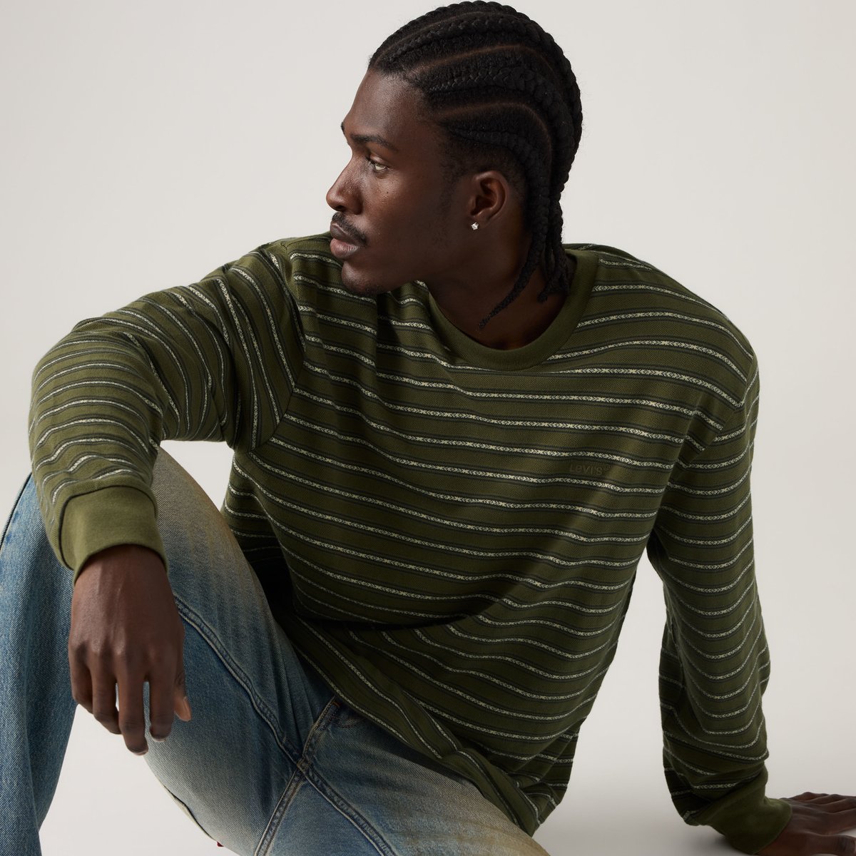 T-shirt graphique manche longue Authentic beige - artie jacquard stripe olive night, LEVI'S