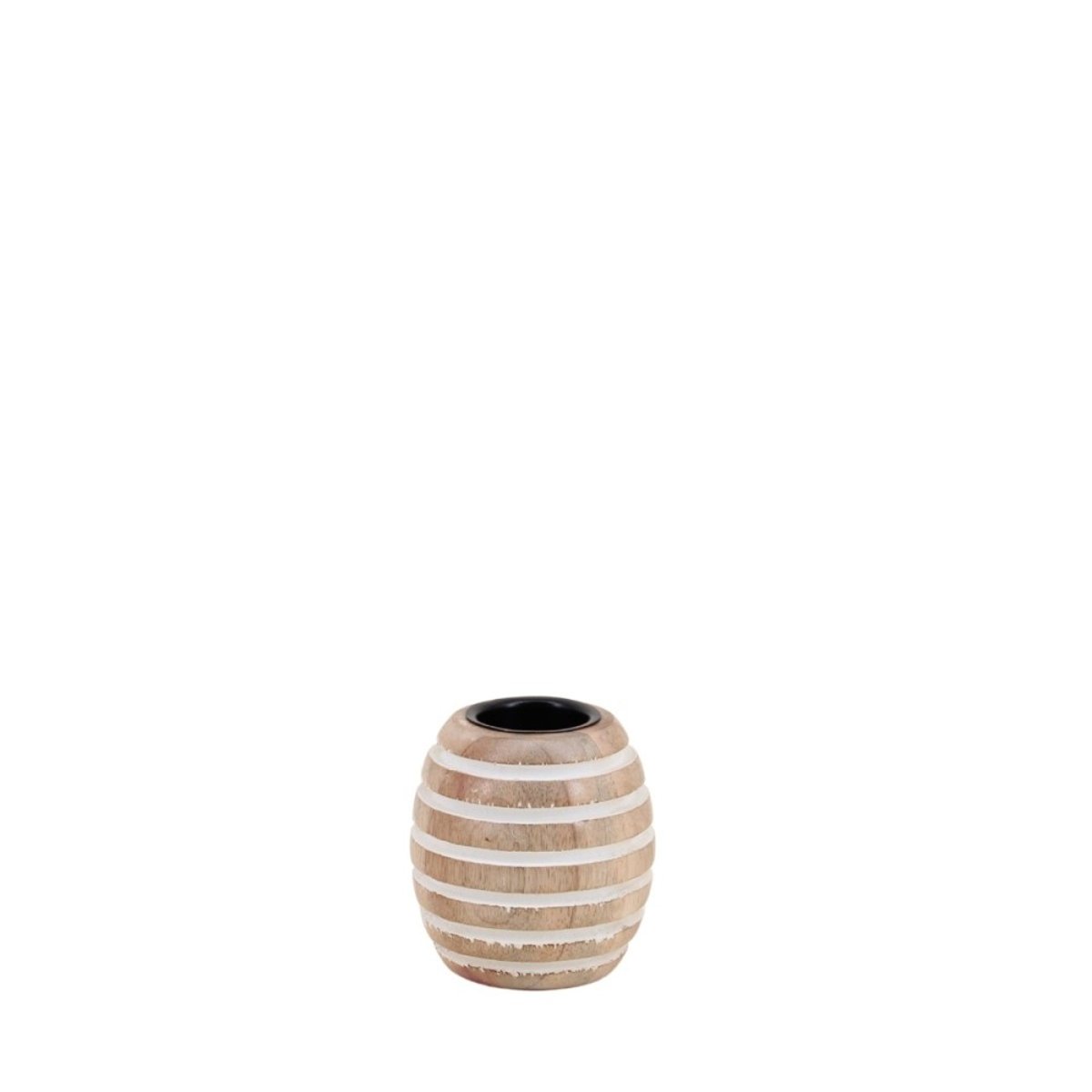Bougeoir en bois de manguier à rayures 10cm naturel, ORNAMI