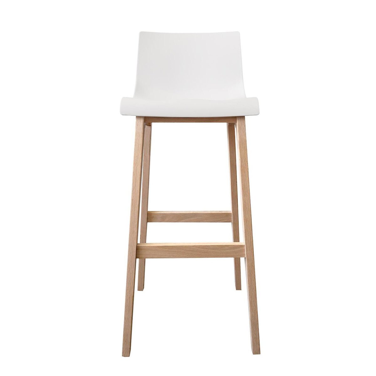 Lot de tabourets de bar en chêne et assise plastique blanche 75cm TANNA|Lot de 6 | Lot de 6 blanc, MOB IN