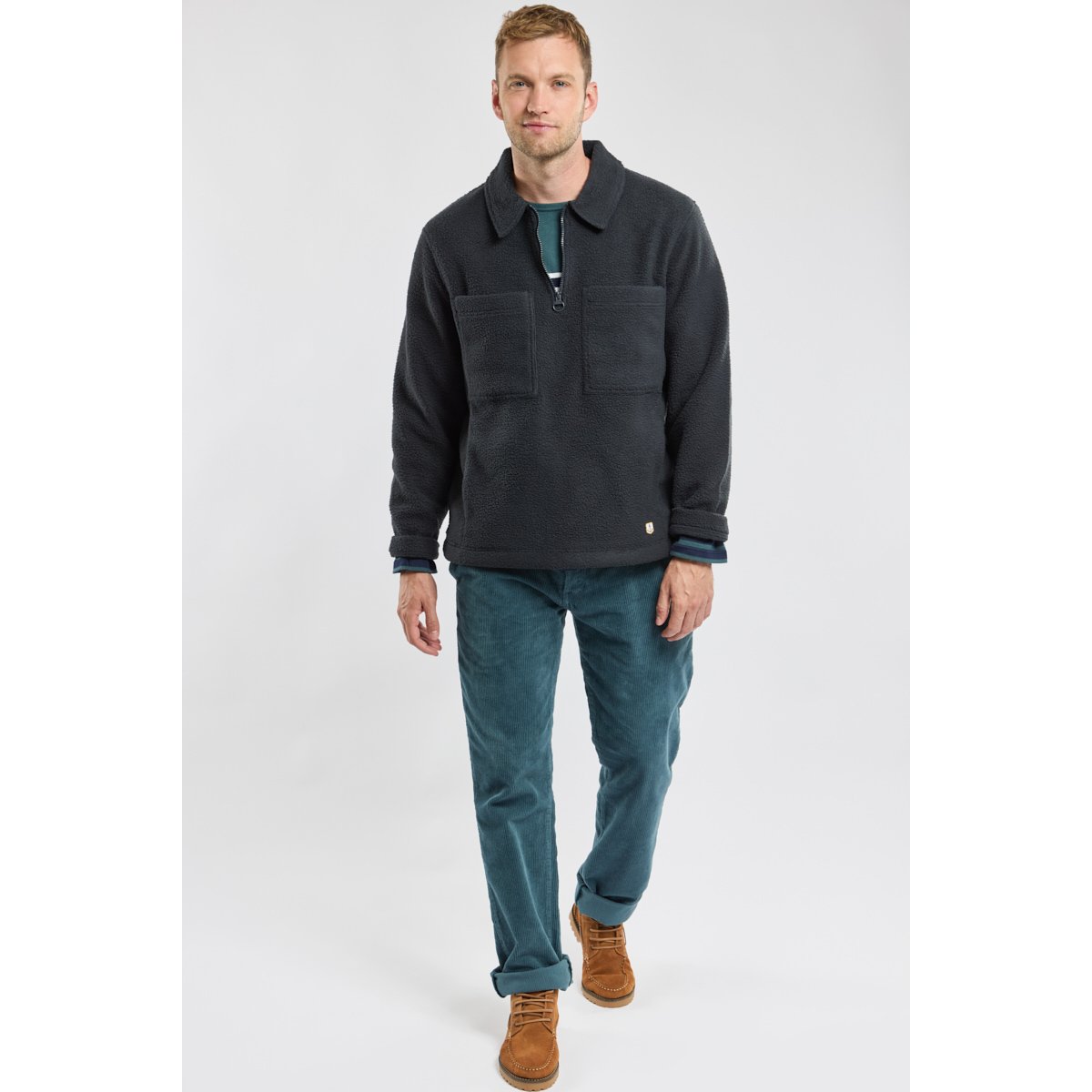 Sweat zippé unisexe en sherpa marine deep, ARMOR-LUX
