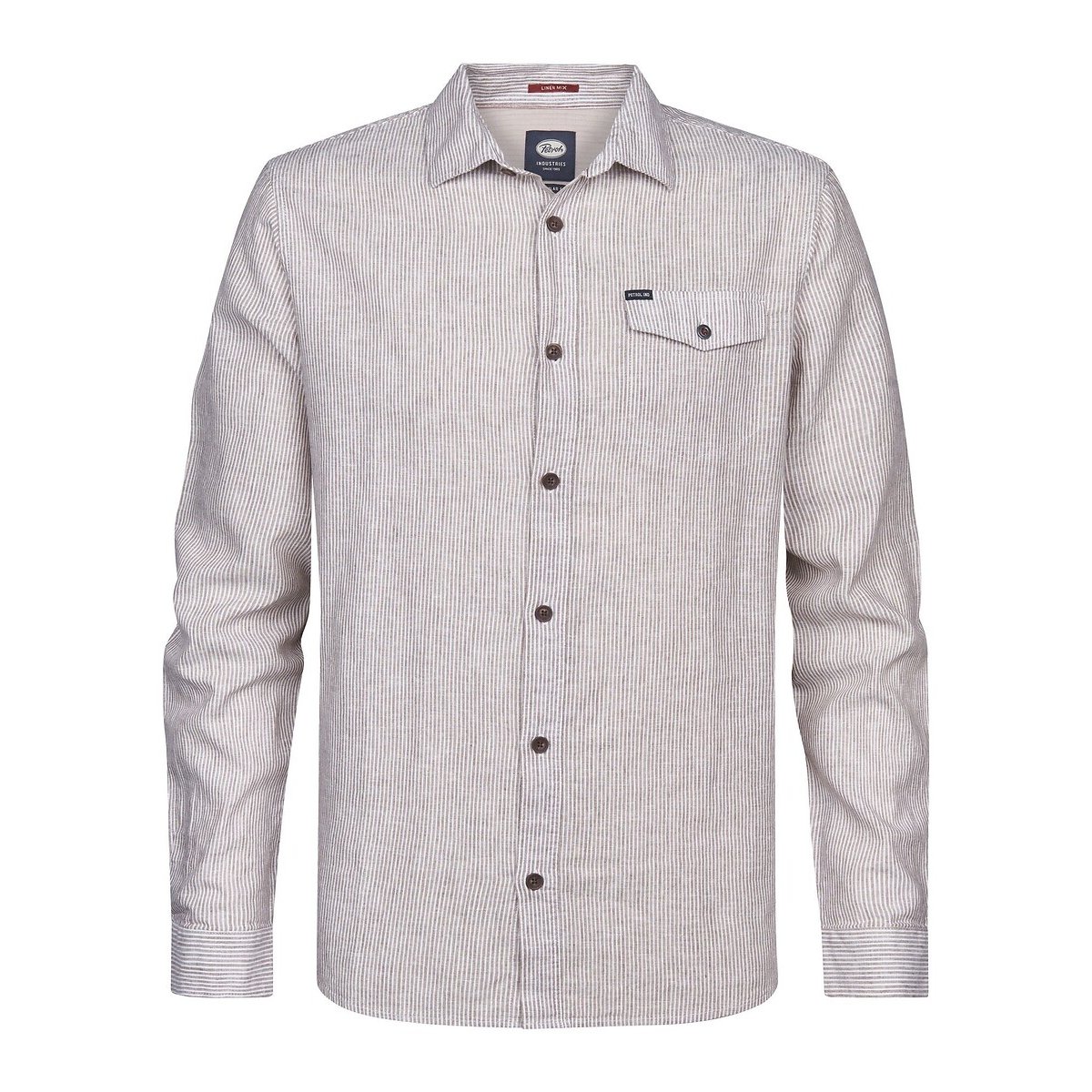 Hemd van linnenmix gestreept beige, PETROL INDUSTRIES