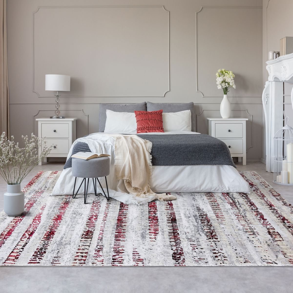 Tapis salon abstrait moderne   MEDIANE STRIES gris-jaune, THE DECO FACTORY