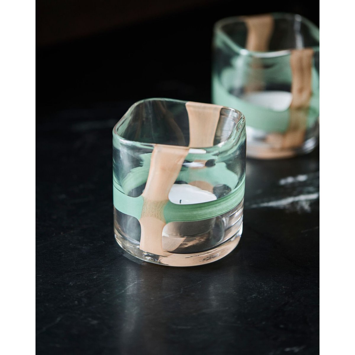 Lot de 2 photophores Hollis vert, marron, HOUSE DOCTOR