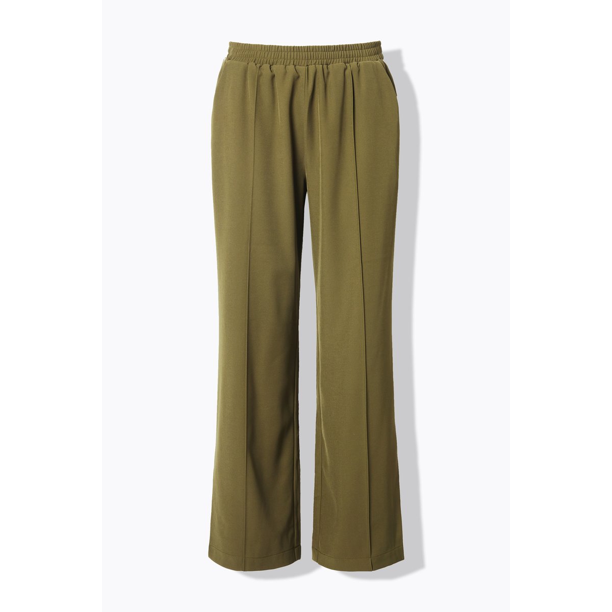 Pantalon à coupe Wide Legs. Taille élastique olive foncé, STUDIO UNTOLD