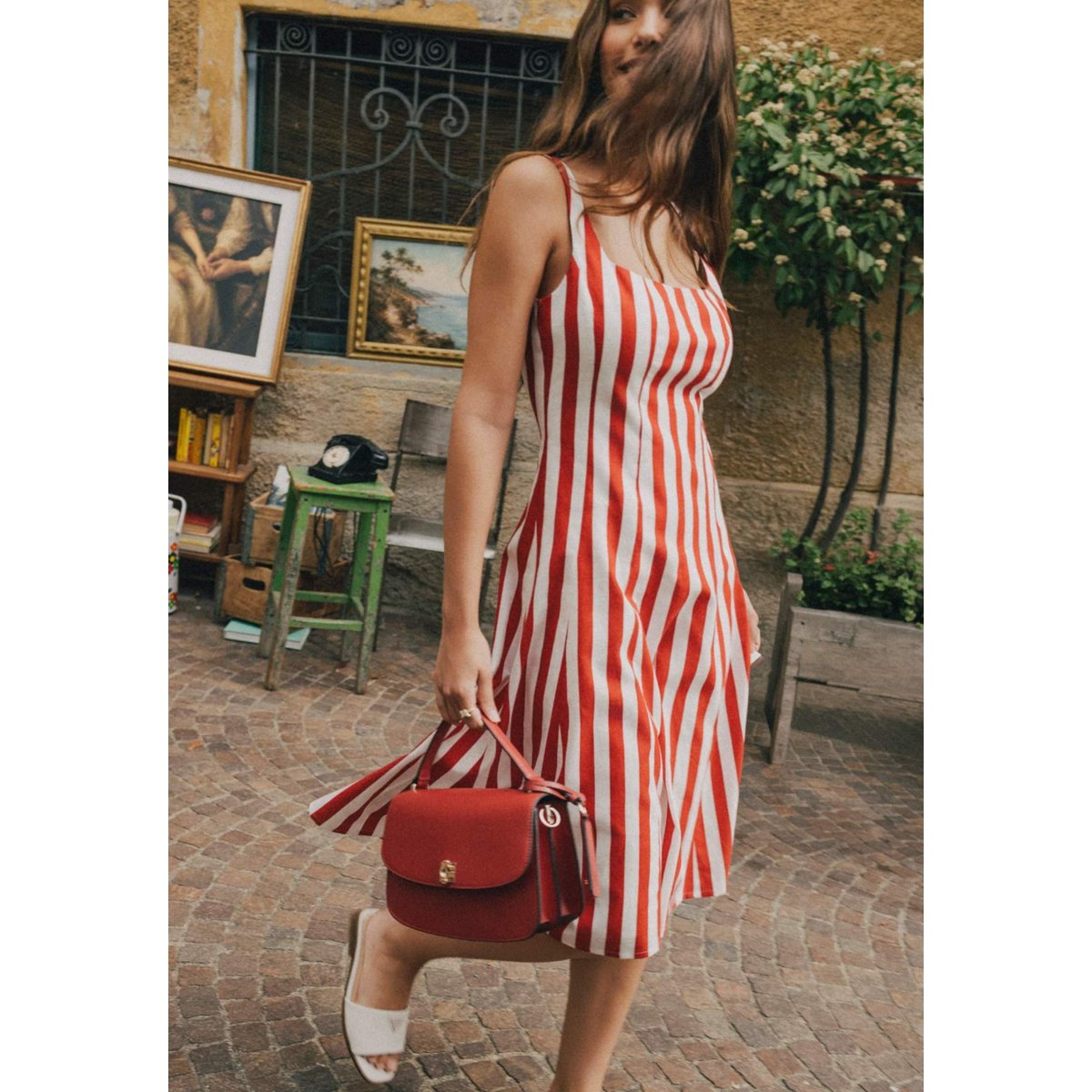 Robe Midi Rayée rouge, GUESS