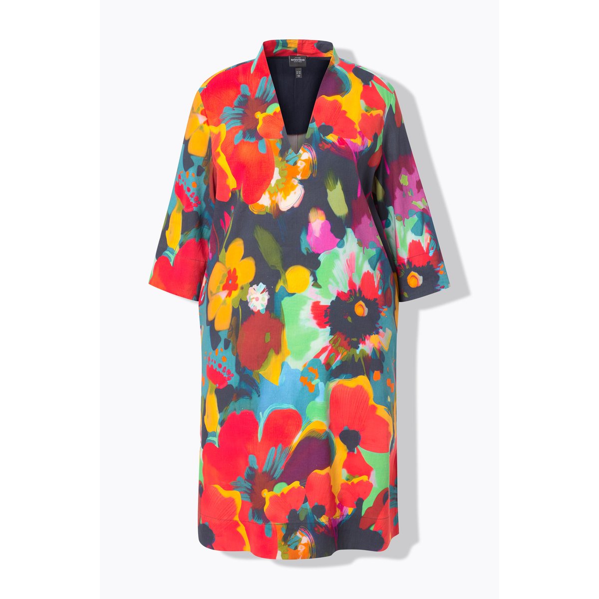 Robe midi en lin mélangé marine foncé, ULLA POPKEN