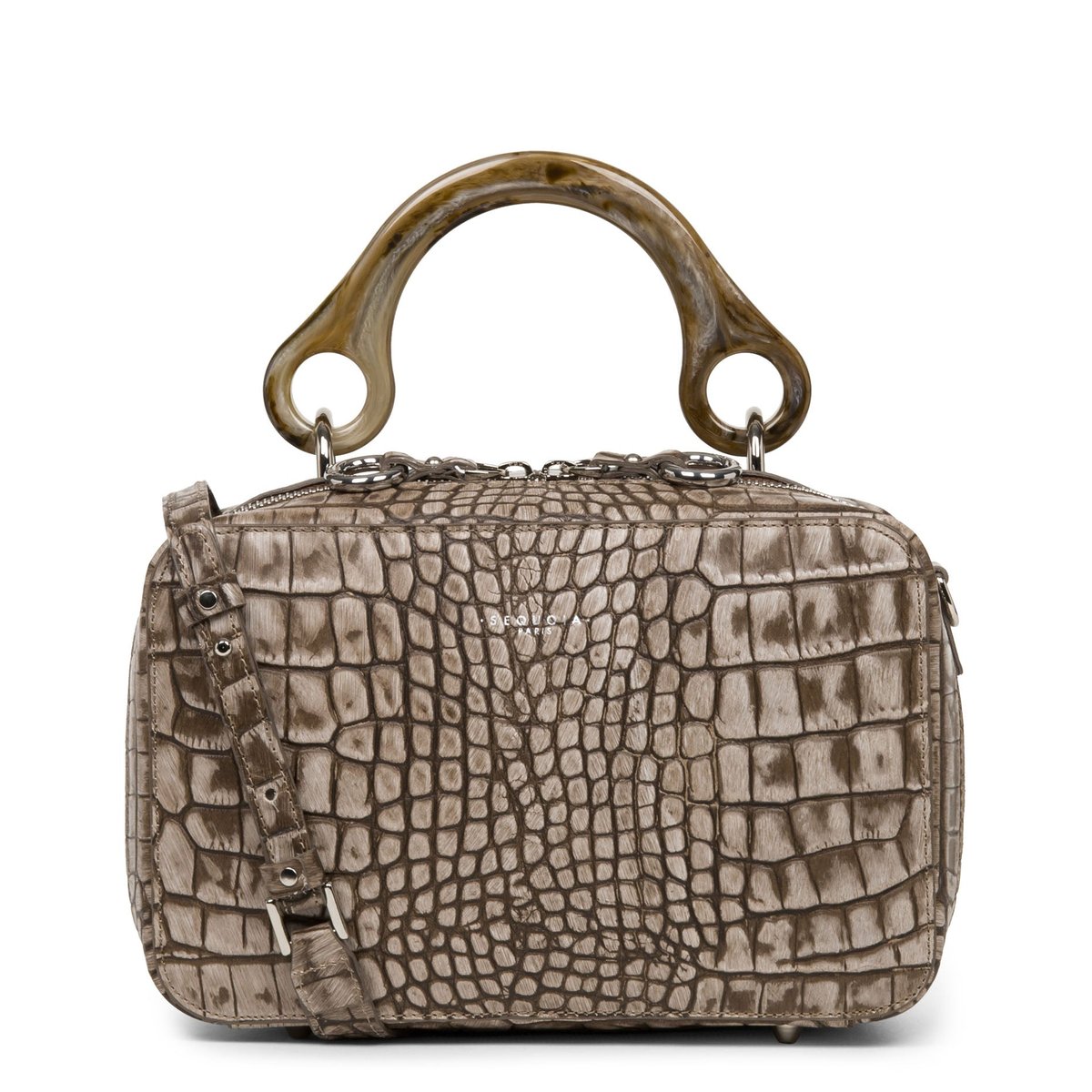 Sac à main zippé MARBLED CUBE CROCO taupe, SEQUOIA