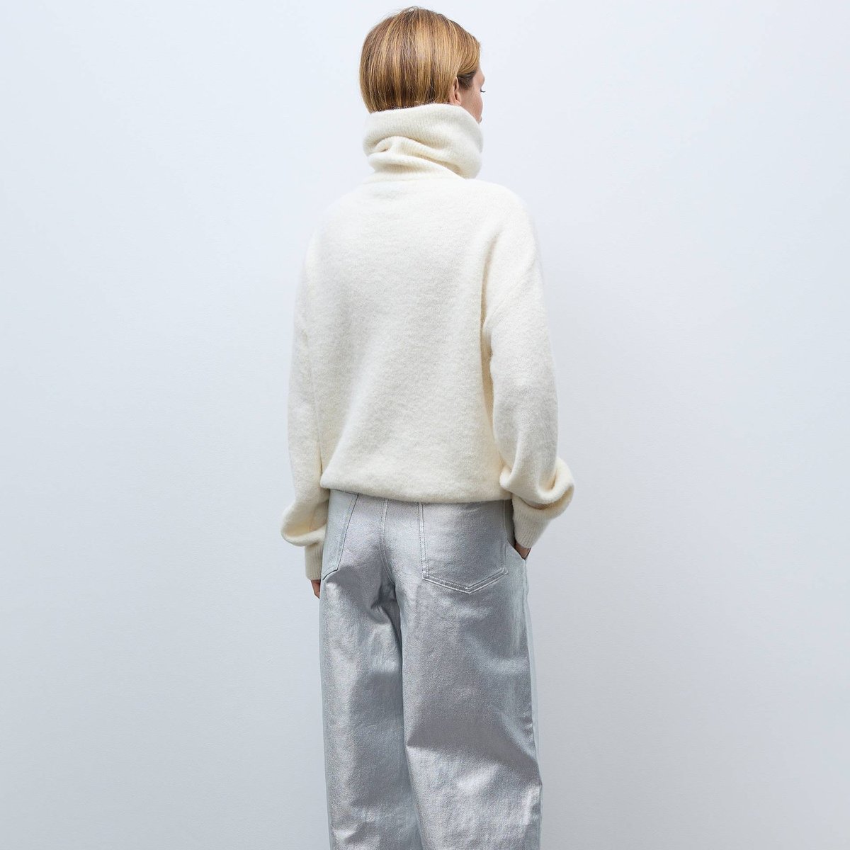 Jean large enduit é en coton silver, MONOPRIX