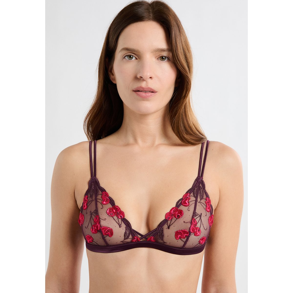 Soutien-gorge triangle à motifs cerises ITS CHERRY prune, ETAM