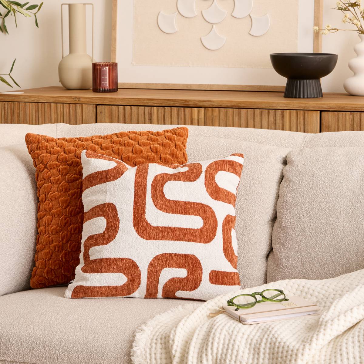 Coussin jacquard SAFINA terracotta, ATMOSPHERA