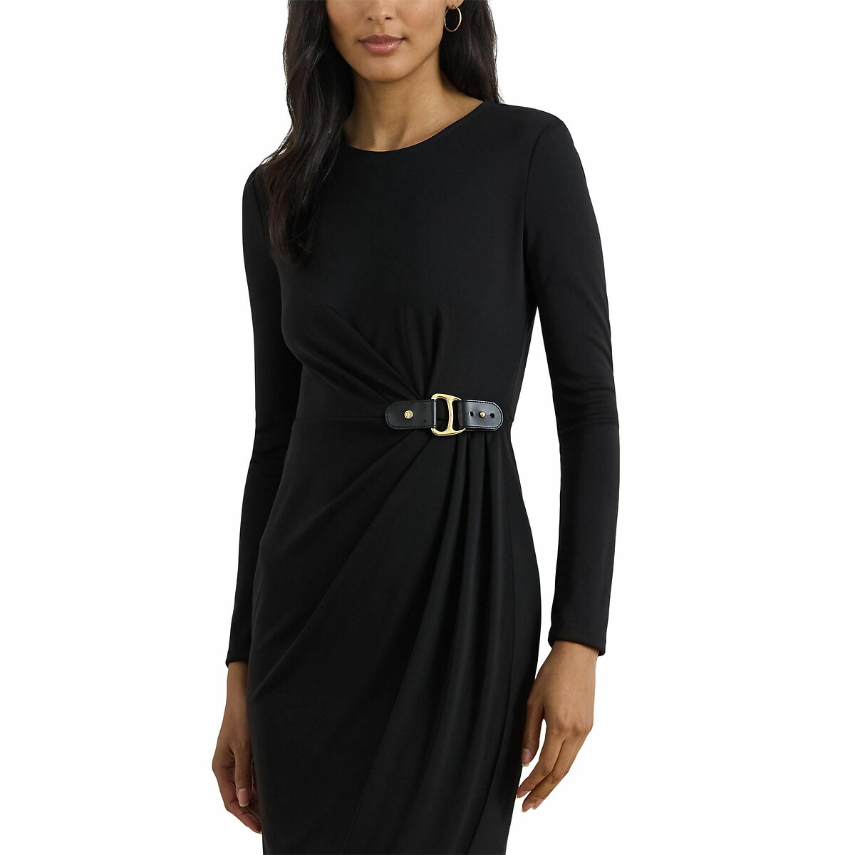 Robe droite, longueur midi, 3/4, manches longues noir, LAUREN RALPH LAUREN