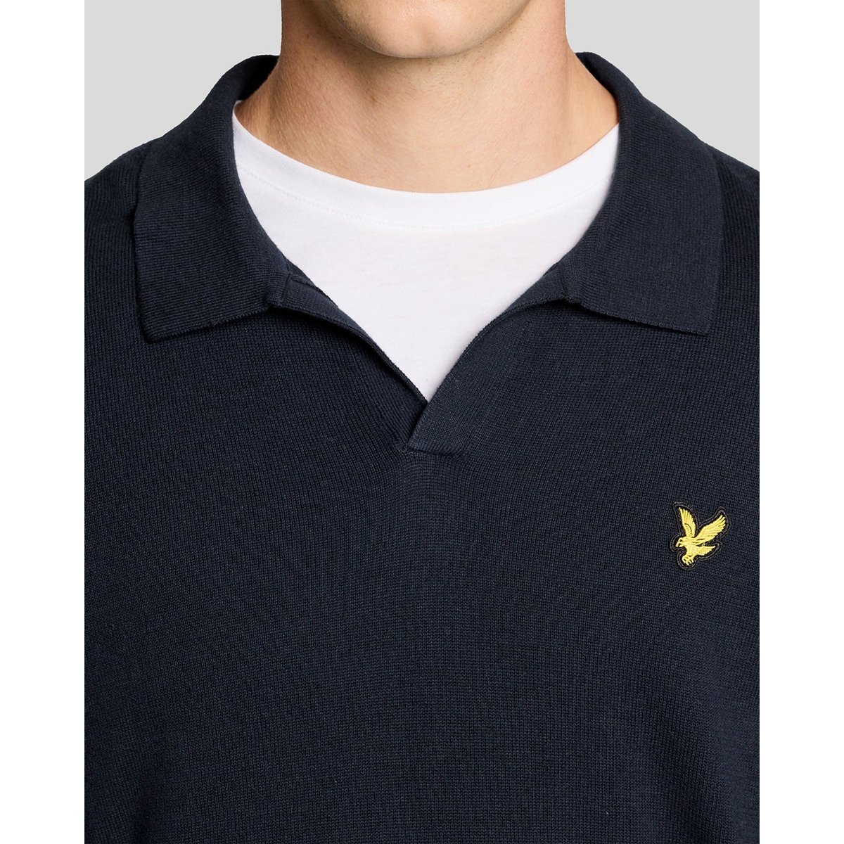 Pull à col polo en coton bleu foncé marine, LYLE & SCOTT