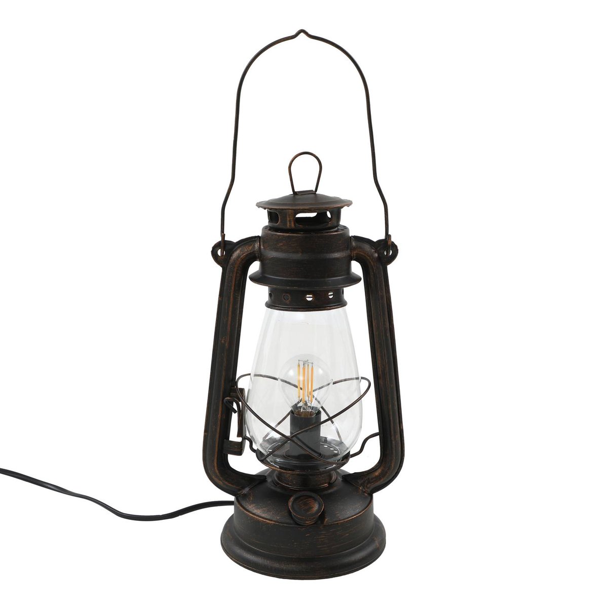 Lampe à poser en métal antique, Raisa rouille, transparent, LINDBY