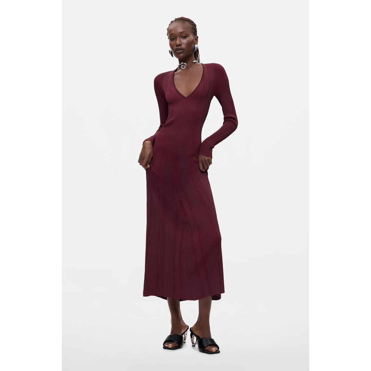 Robe en maille à manches longues rouge, DESIGUAL
