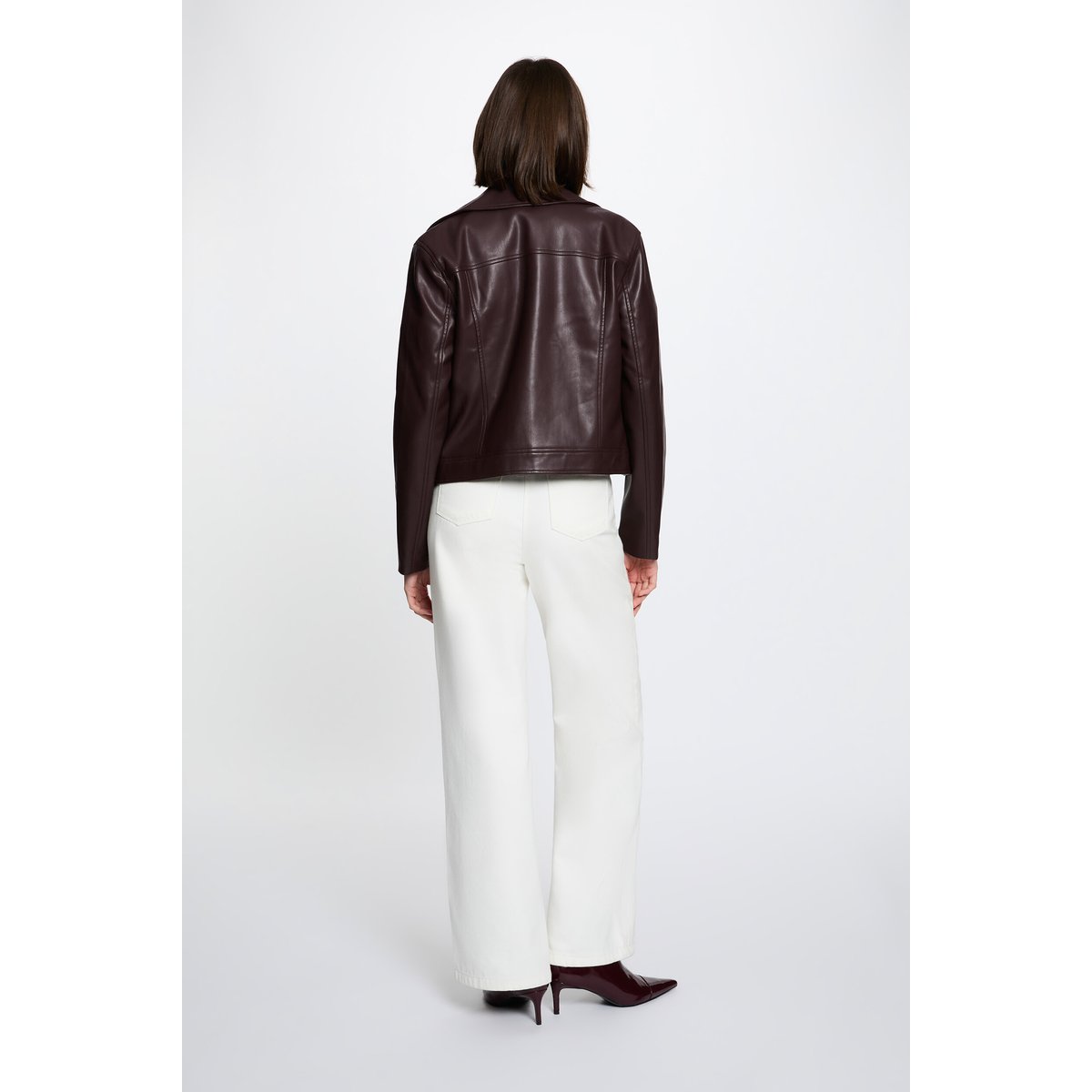 Blouson similicuir ajusté bordeaux, MORGAN