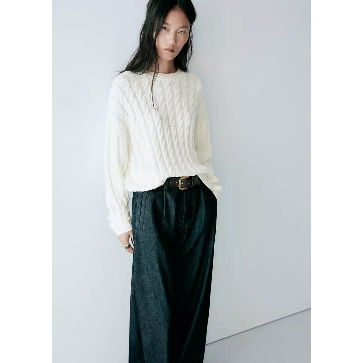Pull-over maille tressée écru, MANGO