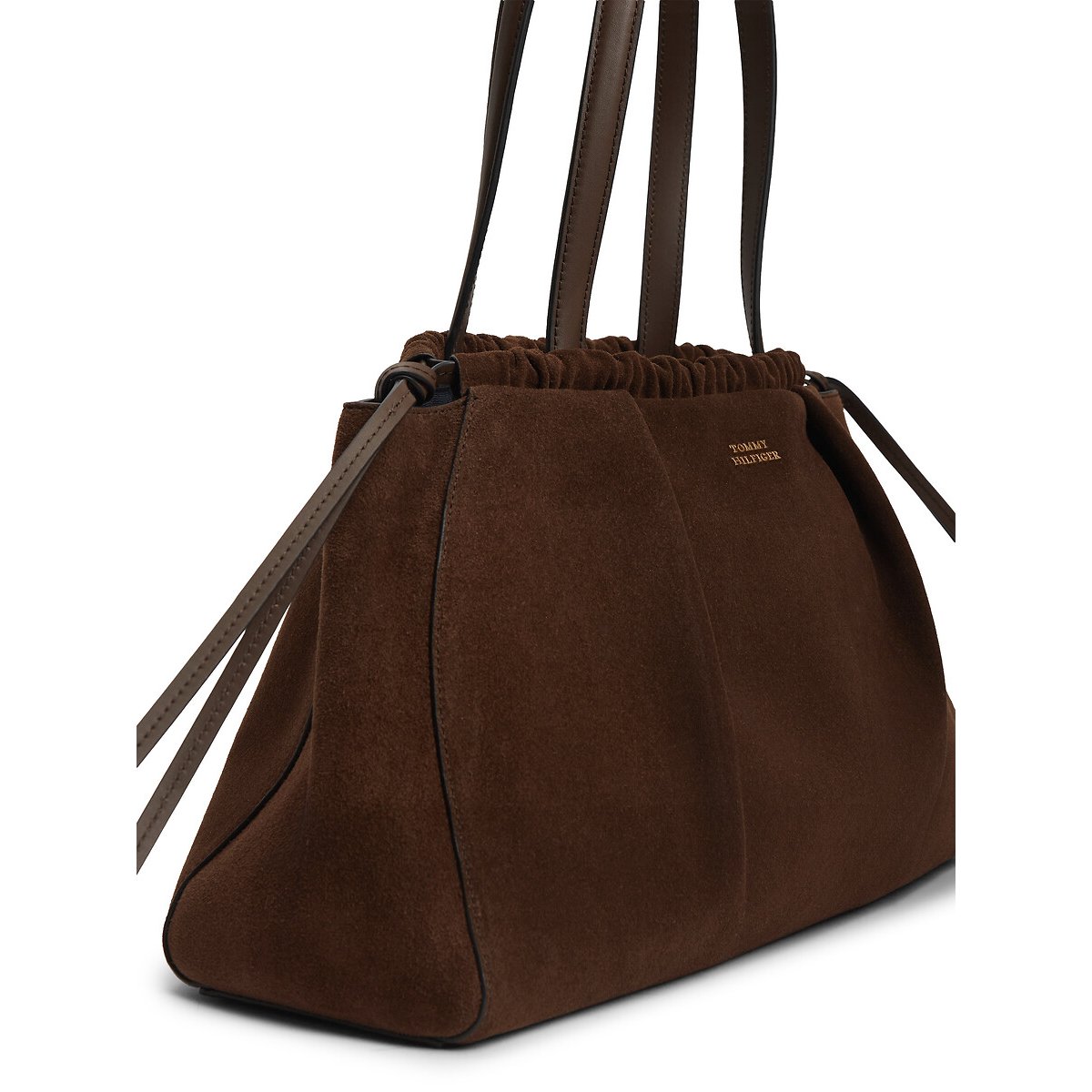 Sac hobo en cuir de vachette suède marron, TOMMY HILFIGER